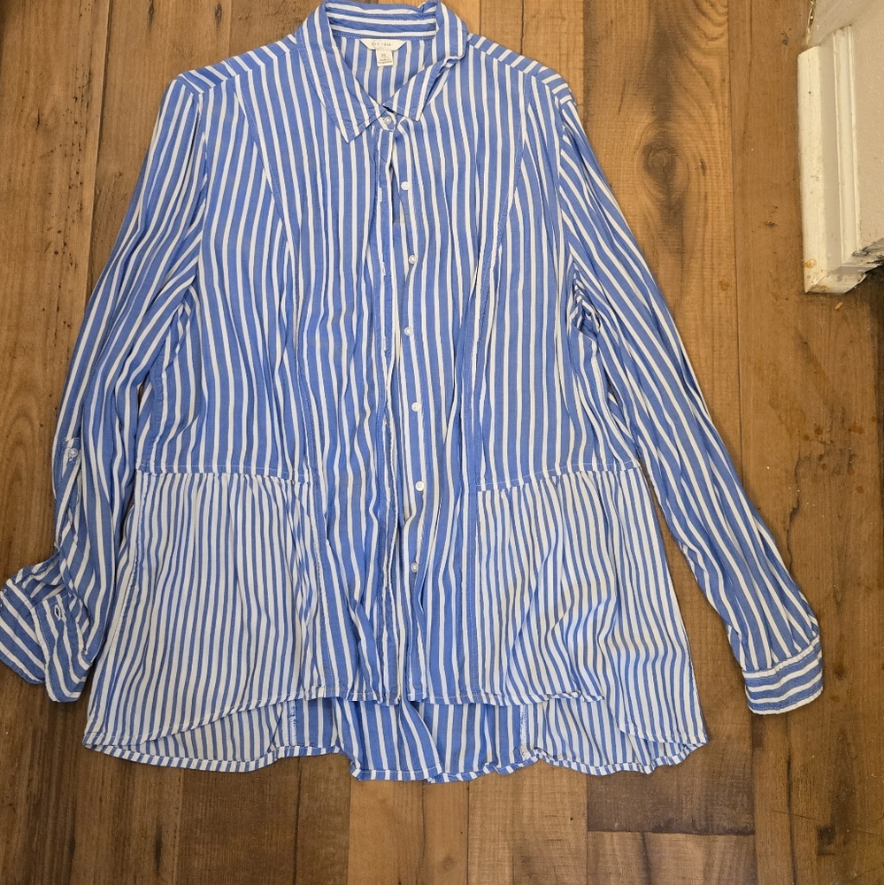 C EAST 1946 Blue and White Striped Button-Up Shirt
